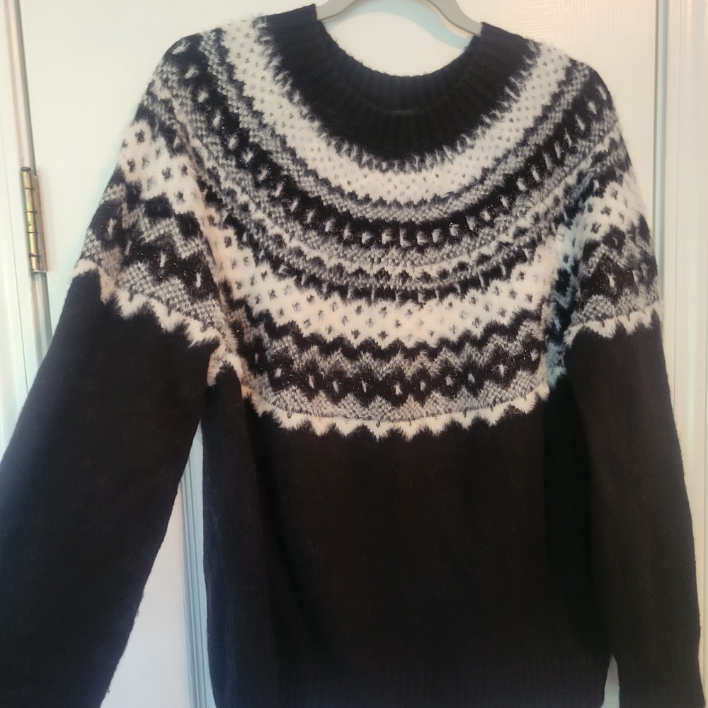 Talbots Black, Gray, and White Crewneck Isle Sweater Sz. XL
